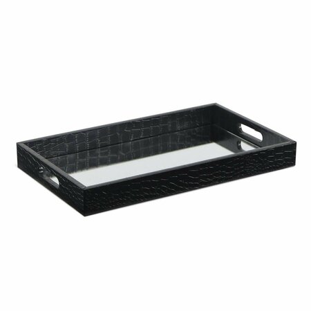 TARIFA Black Faux Snakeskin Tray with Beveled Mirror TA3102723